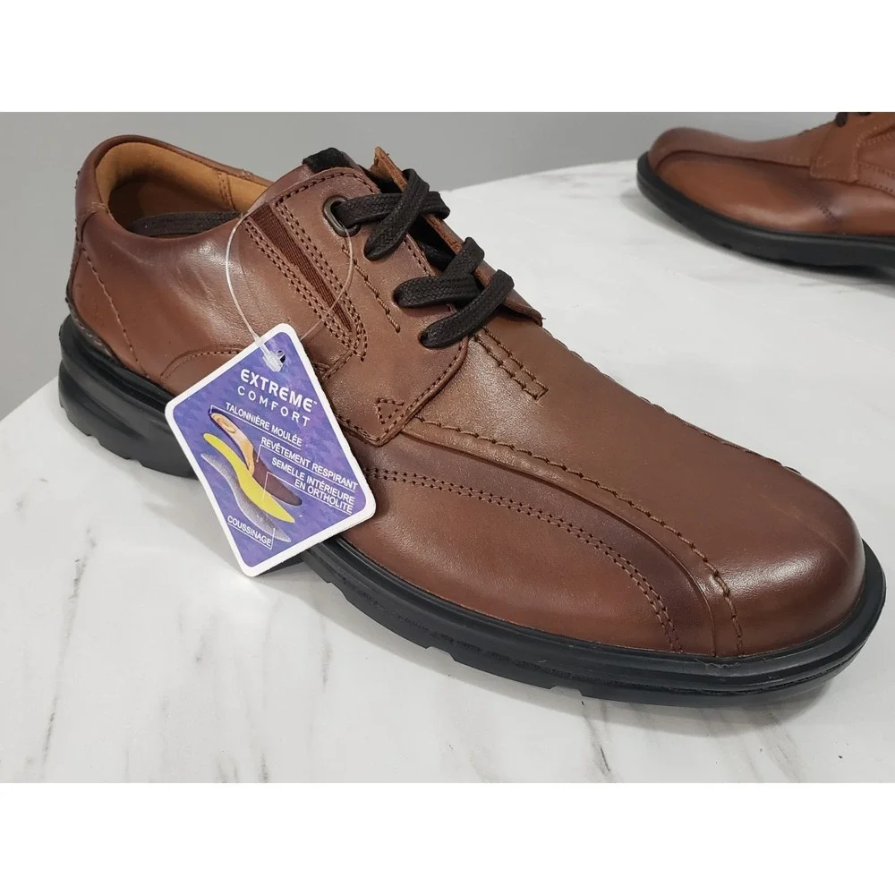 NEW NO BOX Clarks Gessler Dark Tan Lace Up Leather‎ Shoe Men's 9.5M EU 42.5